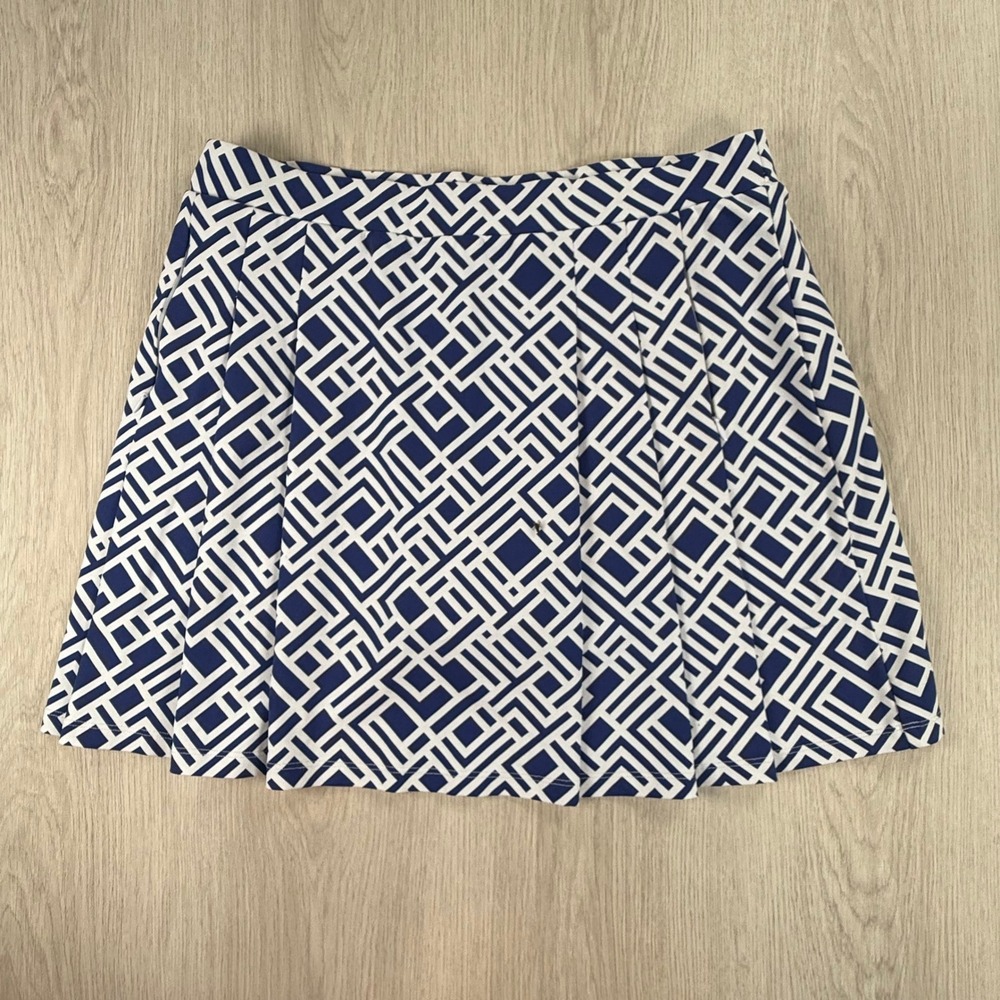 Skort J.McLaughlin Women Medium Blue Geometric Lattice Pleated Active Skirt